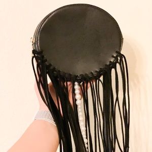 Handmade black Fringe beltbag/crossbody purse
